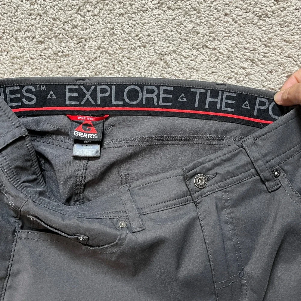Gerry Outdoor Adventure Pants Mens 34x32 Gray Stretch Waistband 5-Pocket EUC